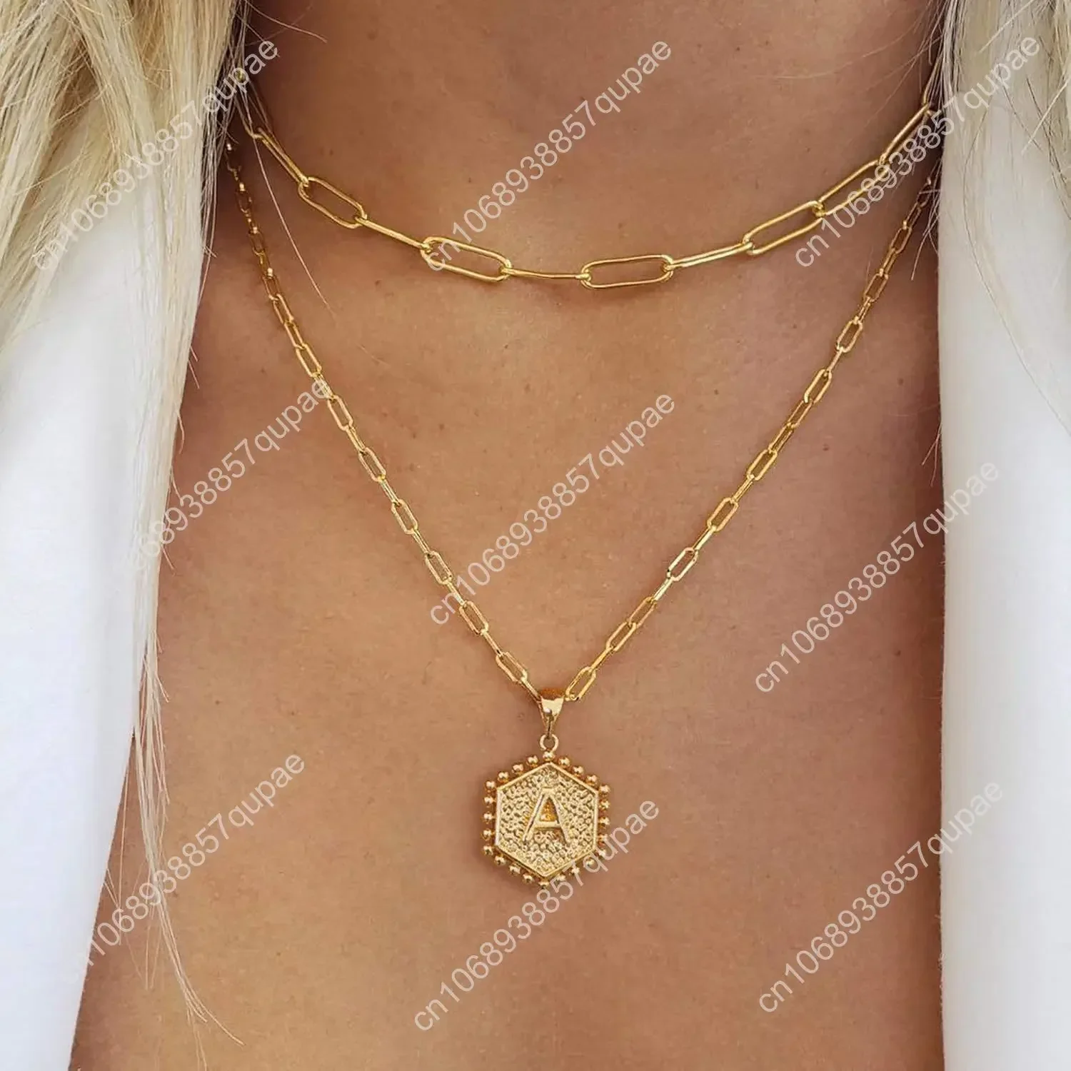 Dainty Gold Necklace for Women 14K Solid Gold Over Layering Necklaces Womens Fashion Cute Hexagon Letter Initial Necklaces