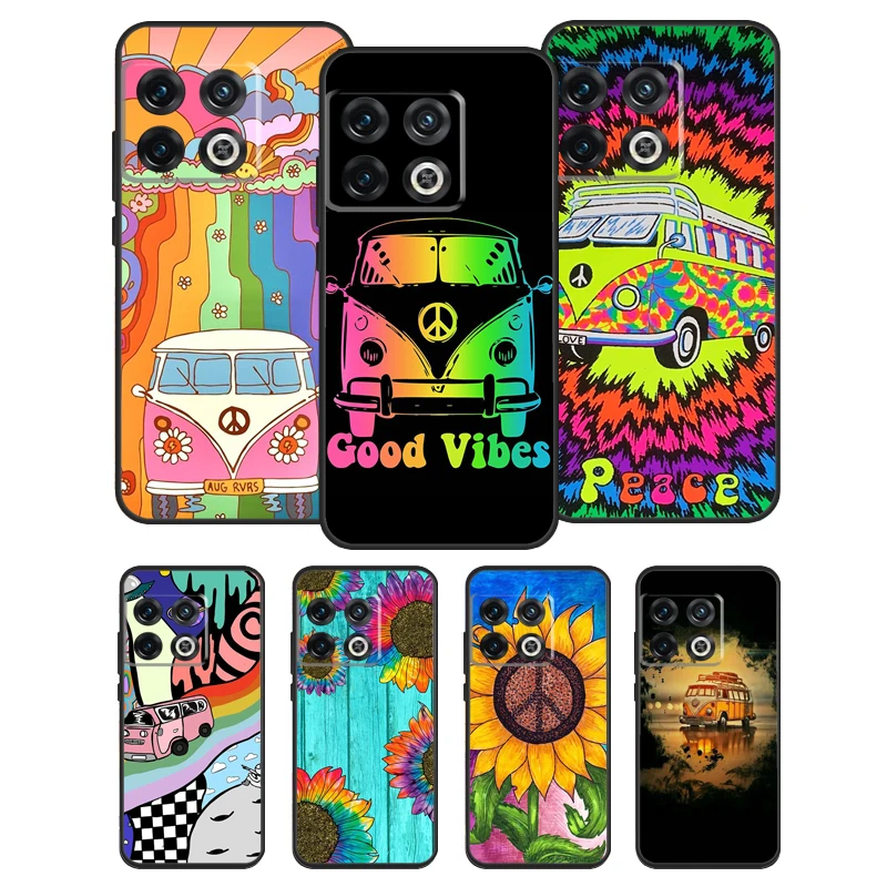 Hippie paz ônibus e girassol capa de silicone para oneplus ace 10 9 pro 8t nord 2 2t n10 20 n100 200 luxo capa macia coque