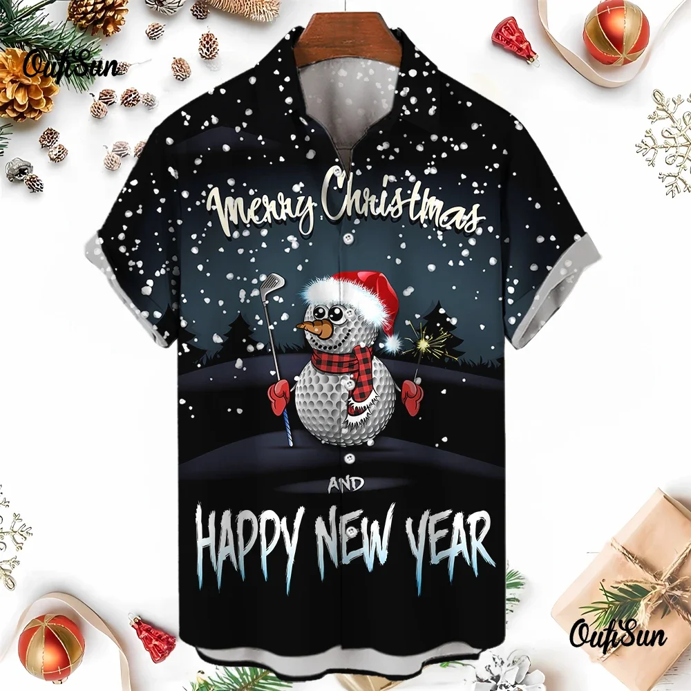 Christmas Golf Men's Shirt 3d Printed Festive Short Sleeve Casual Shirt Men's Fashion Hawaiian Shirt Party Christmas Outfit