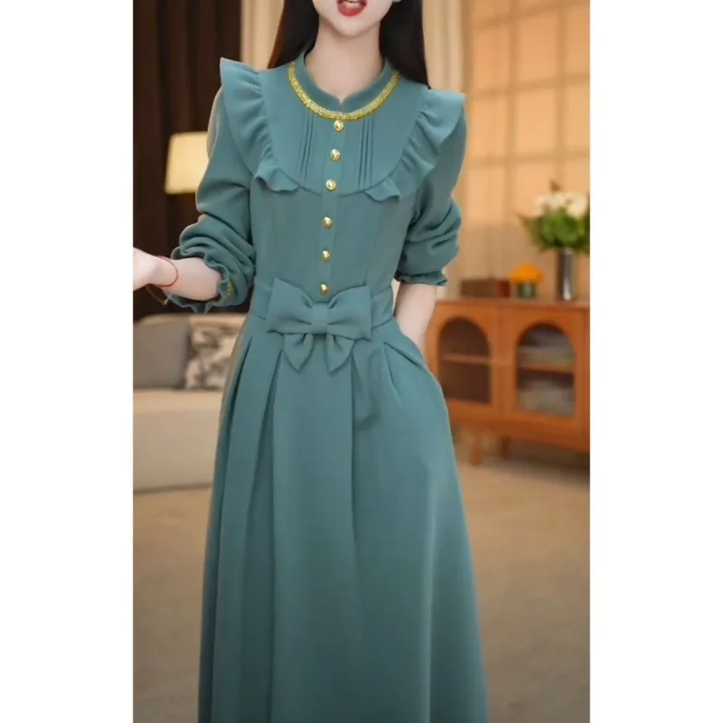 

Женское платье 2025: Новинка осени, свободное, универсальное, модное, в западном стиле, стройнящее и омолаживающее, средней и длинной длины