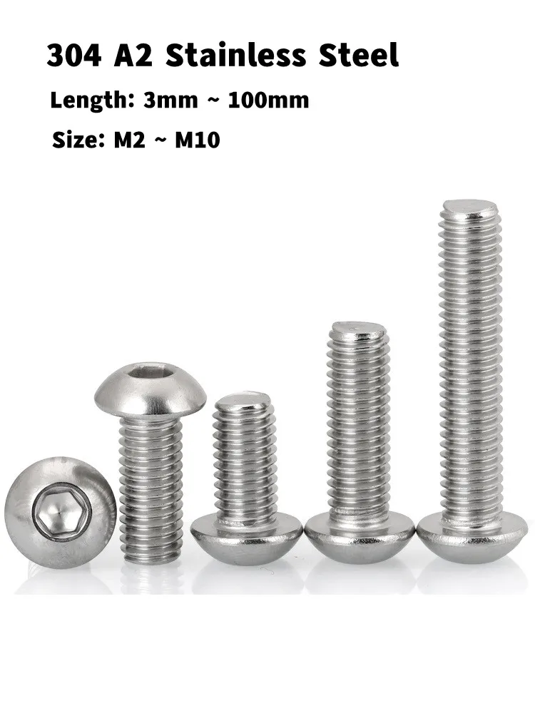 

M2 M2.5 M3 M4 M5 M6 M8 M10 304 Stainless Steel Hex Hexagon Socket Button Head Allen Bolt Mechanical Screw ISO7380