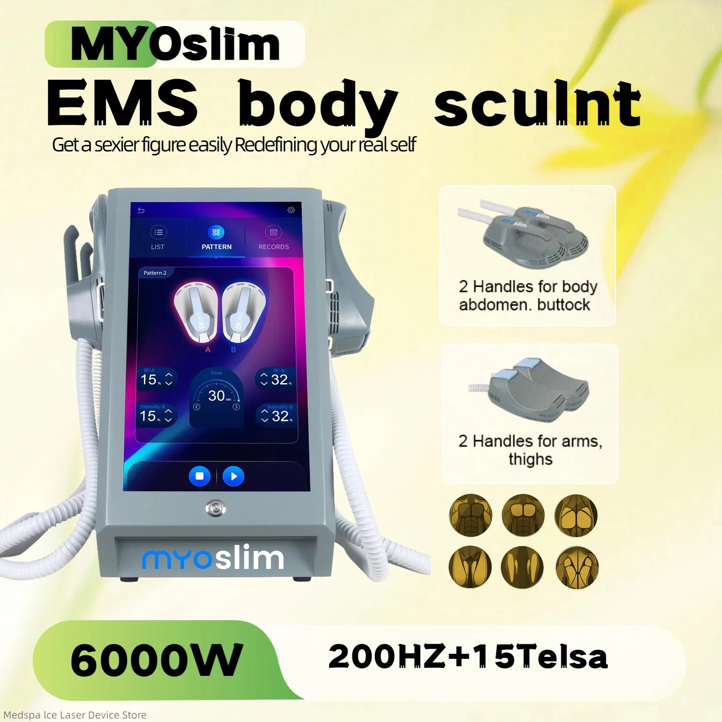 

NEO 6500W 15T 200 Гц HIEMT машина для моделирования тела, стимулятор мышц для похудения, одна ручка