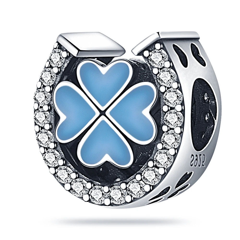 سحر الأصلي 925 فضة القلب أربع أوراق البرسيم حسن الحظ رمز الخرز صالح سوار المرأة مجوهرات Diy بها بنفسك هدية