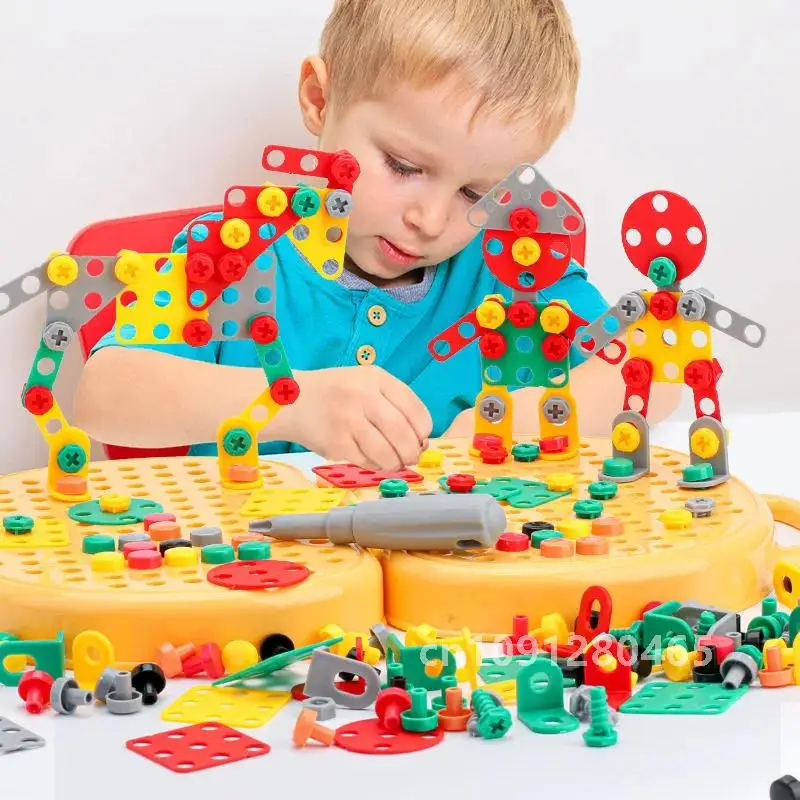 Caja de herramientas de taladro eléctrico para niños, herramienta de juegos de perforación, juguete para niños de 4 a 6 años, rompecabezas de tornillo Montessori, juguetes para juego de imitación, regalo