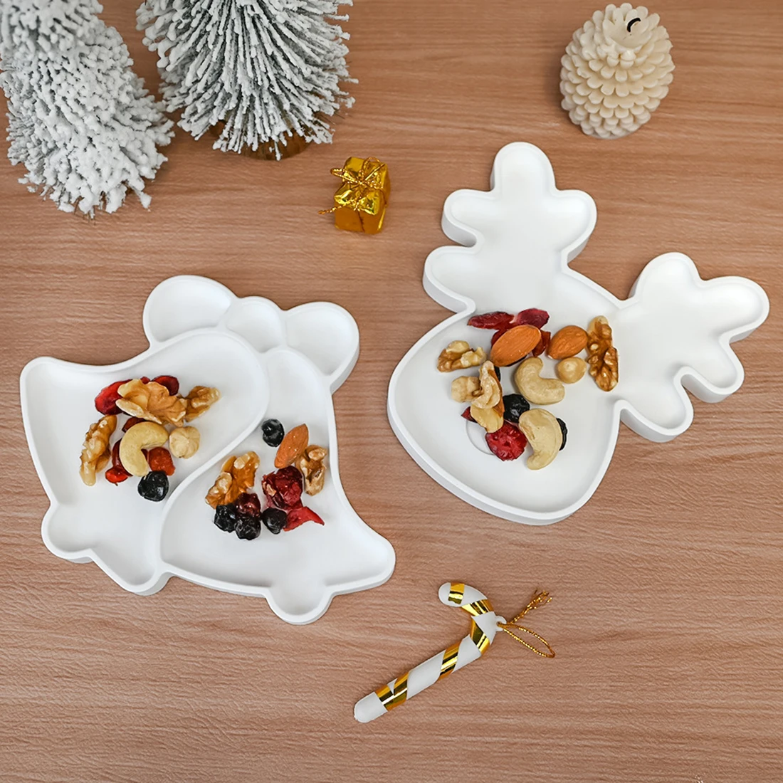 Christmas Elk Tray Silicone Mold Cute Deer Head Nut Storage Tray Cement Mold Home Decoration DIY Terrazzo Plate Clay Mold 