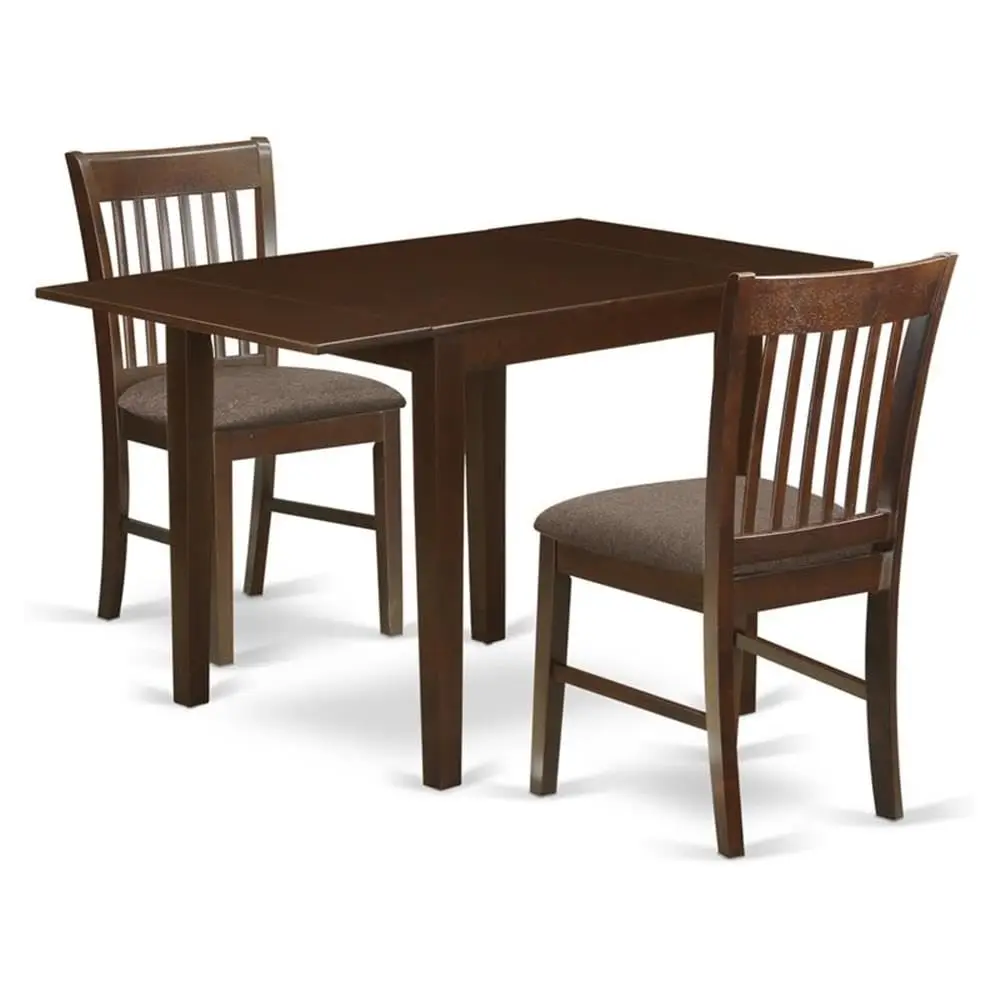 Small Space 3 Piece Dining Set with Dropleaf Rectangle Table & 2 Linen Fabric Chairs, 30x48 Inch Mahogany, Customized