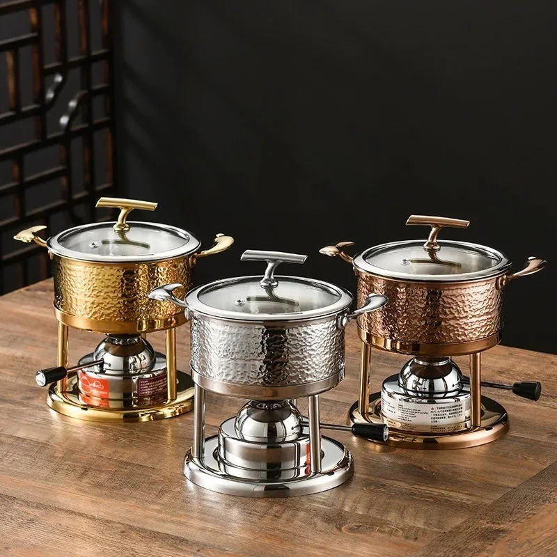 304 Stainless Steel Hammered Single Hot Pot,Large Cookware,Compatible With Induction Gas Stove ForHome Restaurant Cooking Supply