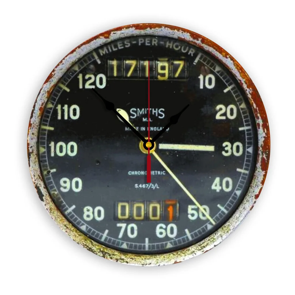 Old SPEEDOMETER-Wall Mounted Clock with Silent, Easy to Read, Home Decor