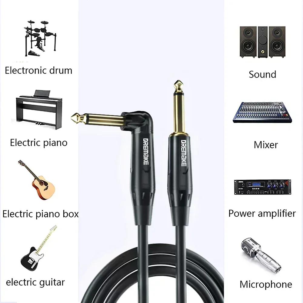 DREMAKE Джек 6,35 мм до 6,35 мм стерео аудио сбалансированный шнур TRS 1/4 \'\'прямой к правой, строительный кабель для гитарной клавиатуры