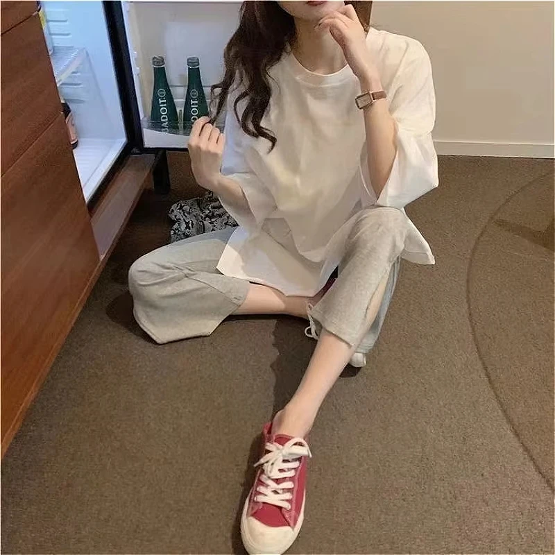 Black Pants Spring and Summer 2026 New Women's Split-ended Cropped Pants Casual High-waisted Thin Drape Micro-flared Pants