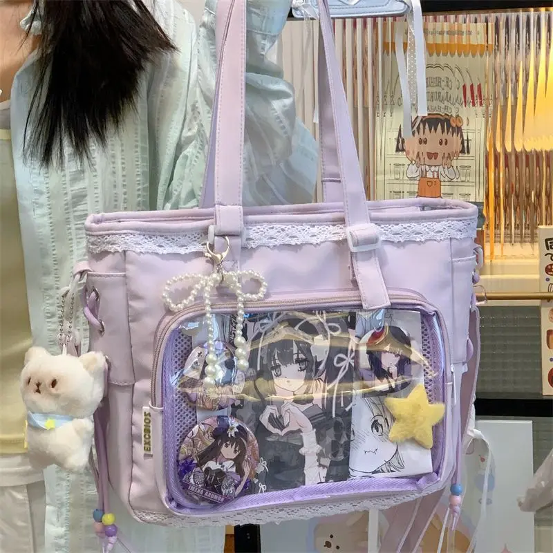 

Richme Dopamine Women Ita Bags 2025 Lace Beading Bow Tote Bolso Mujer DIY Anime Badge Doll Show Commute Crossbody Shoulder Bag
