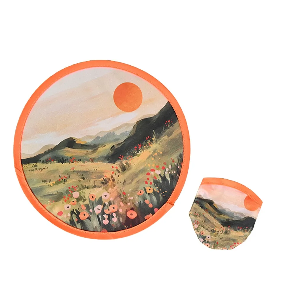Portable Round Shape Round Foldable Hand Fans Flower Cartoon Folding Fan Oil Painting Cooling Fans Office