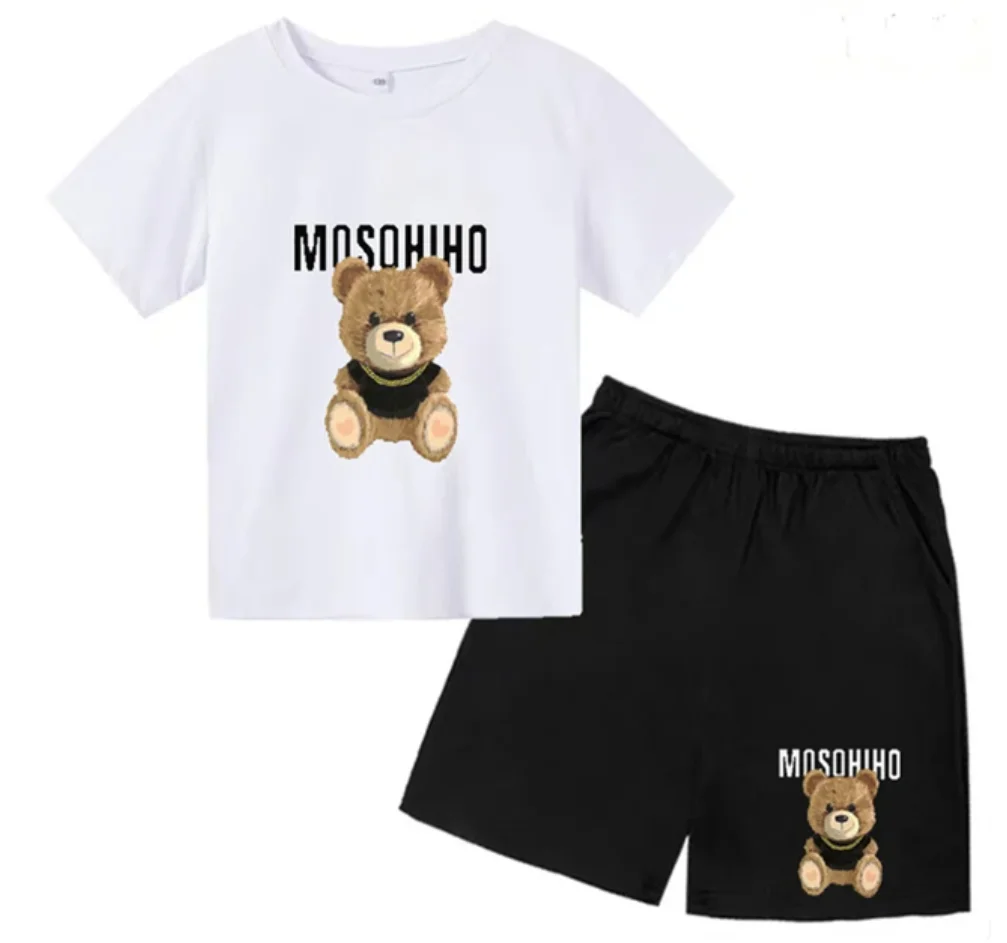 Camisetas y pantalones transpirables para niños de 3 a 13 años, ropa de oso, trajes informales, pantalones cortos, 2 piezas