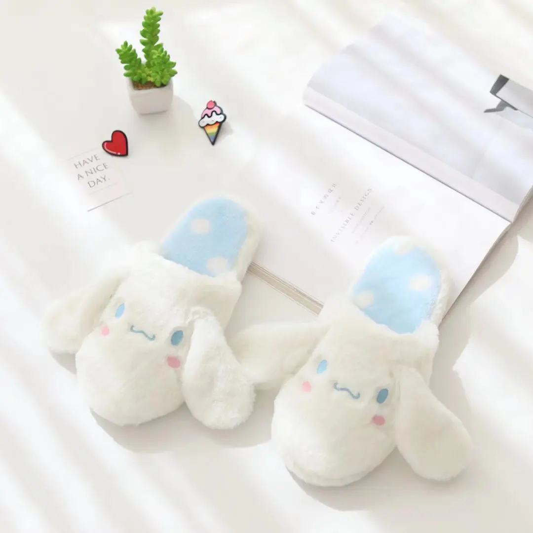 Sanrio Slippers Cartoon Hello Kitty My Melody Kuromi Cinnamoroll Autumn and Winter Warm Cotton Soft Home Shoes Holiday Gifts