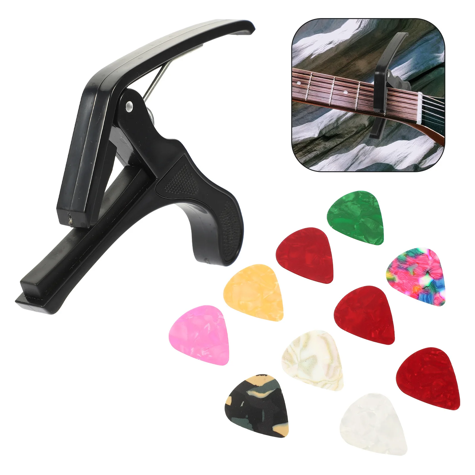 

1 Set Guitar Capo Pick Kit Portable Tone Modified Clip For Classical Guitar Durable Accessory Multi-Function Clamp For Beginners