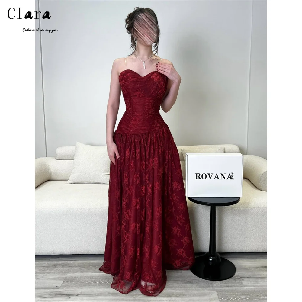 

Элегантное вечернее платье Clara Custom из бордового кружева с открытыми плечами и вырезом «сердечко» для женщин, роскошное женское вечернее платье для свадеб