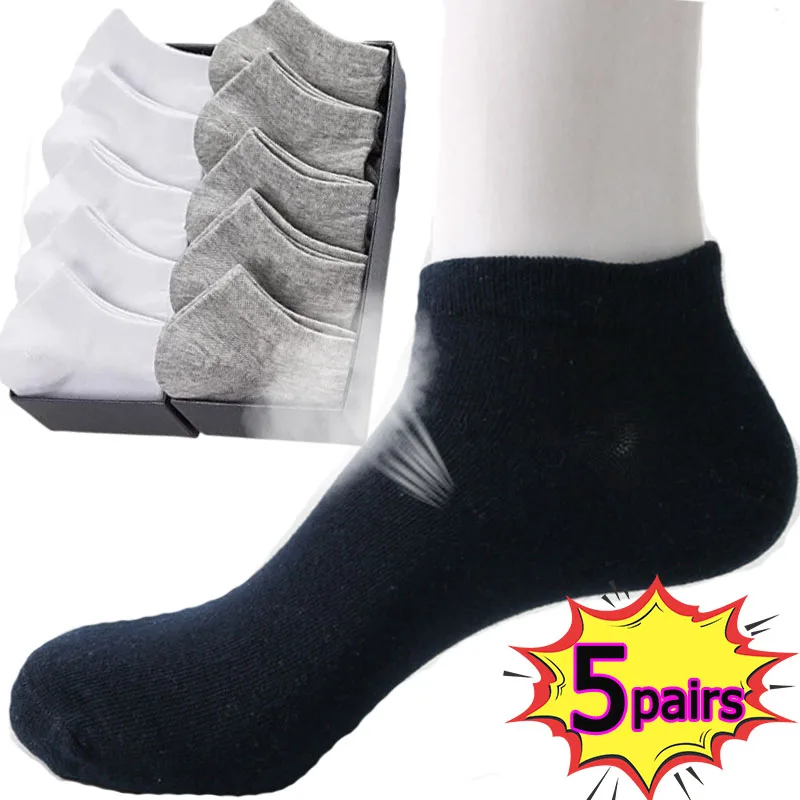 1/5pairs Low Cut Men\'s Socks Solid Color Black White Grey Breathable Cotton Sports Socks Male Summer Short Ankle Socks Women Men