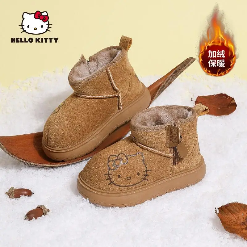 

Hot Sanrio Girl Hello Kitty Kawaii Fashion Winter Fleece-Lined Cotton Shoes Student Anime Cartoon Child Keep Warm Snow Boots New