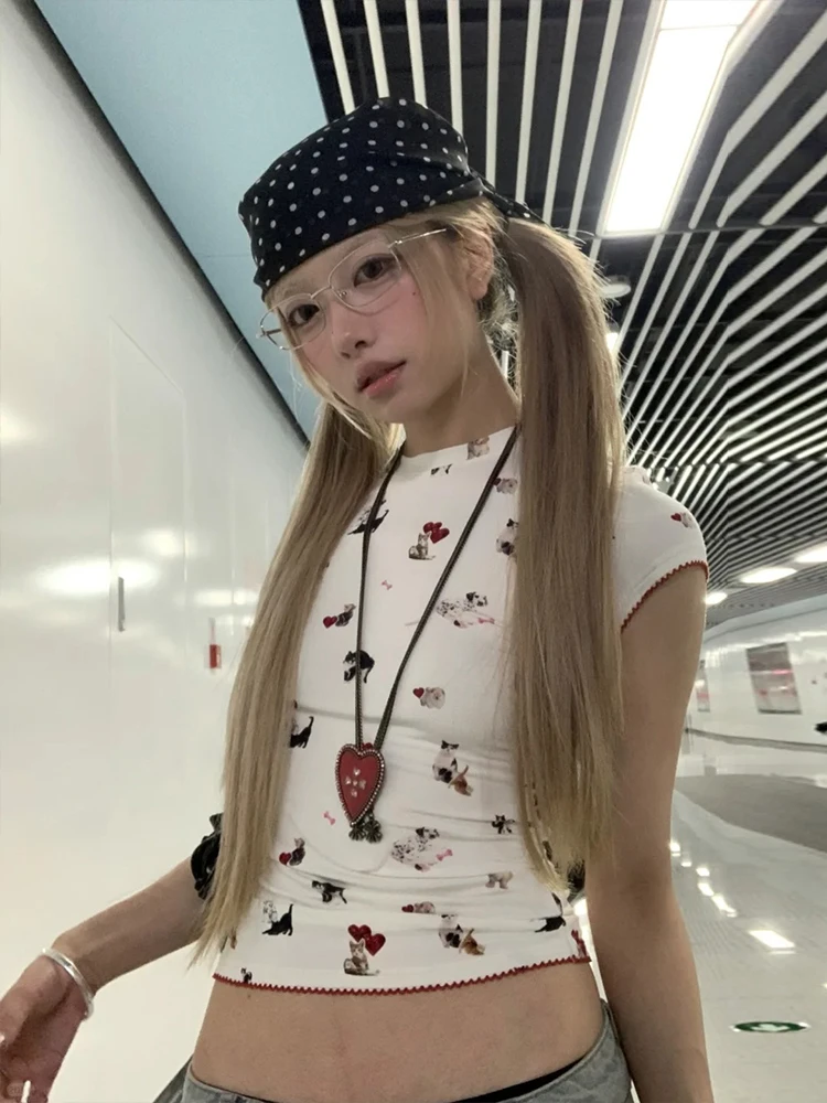 Tonngirls Harajuku imprimé t-shirt femmes à manches courtes dessin animé Y2k Vintage culture hauts Streetwear années 2000 japonais Grunge hauts t-shirt