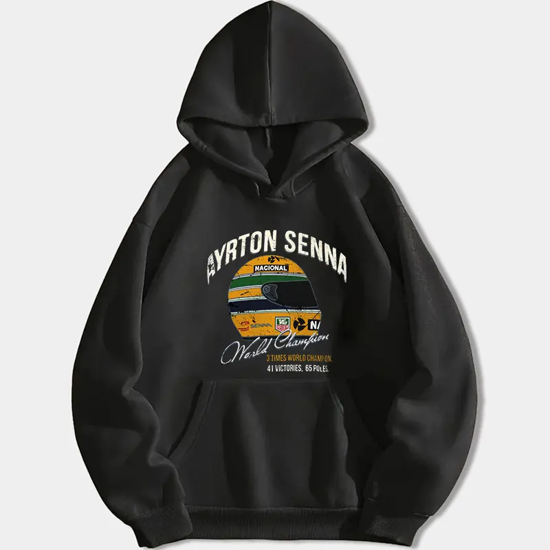 Ayrton Senna Hoodie Vintage World Championship Casual Sweatshirt Unisex Long Sleeve Humor Street Fashion Style Hooded Pullover