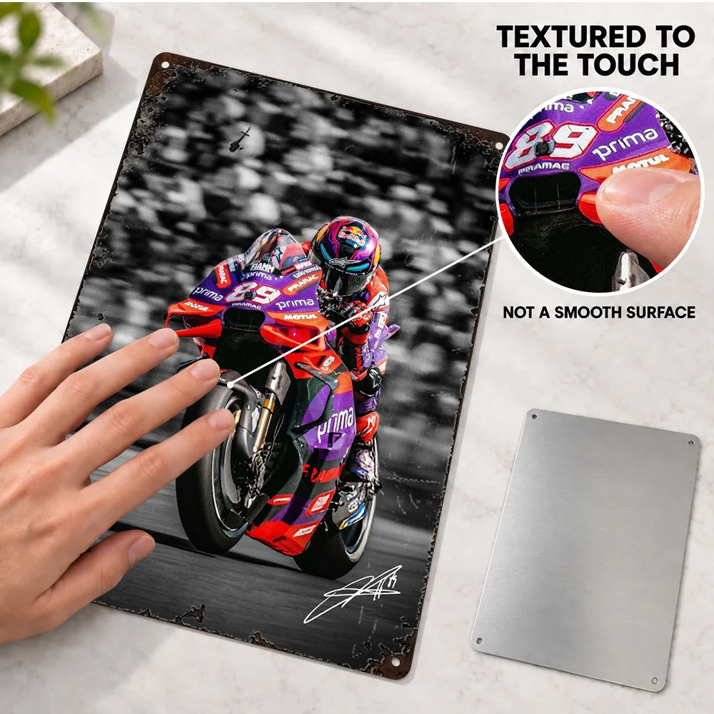 Jorge Martin MotoGP Textured Metal Poster Personalized Aluminum Sign Black And White With Color Accents Wall Art For Home Garage