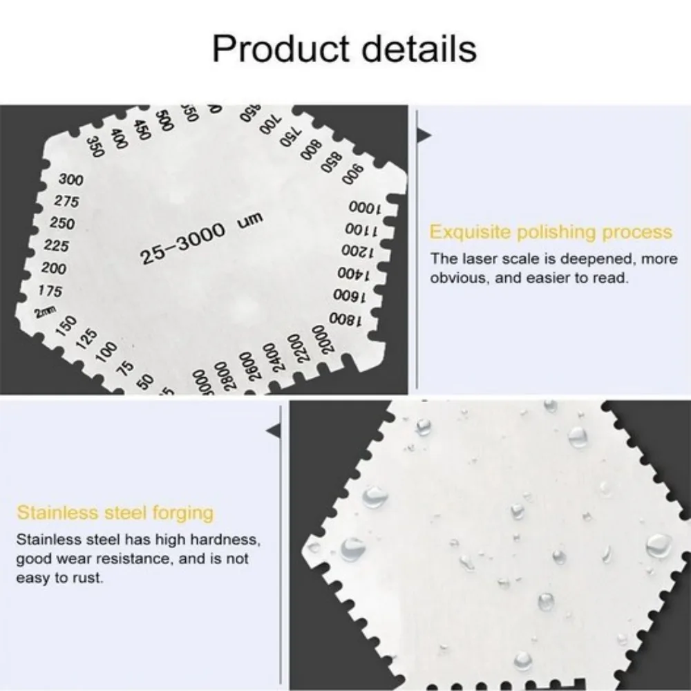 Краска из нержавеющей стали, шестигранная расческа для влажной пленки, прозрачная шкала, не легко ржавеет, шестиугольная расческа для влажной пленки, серебристая, антикоррозийная