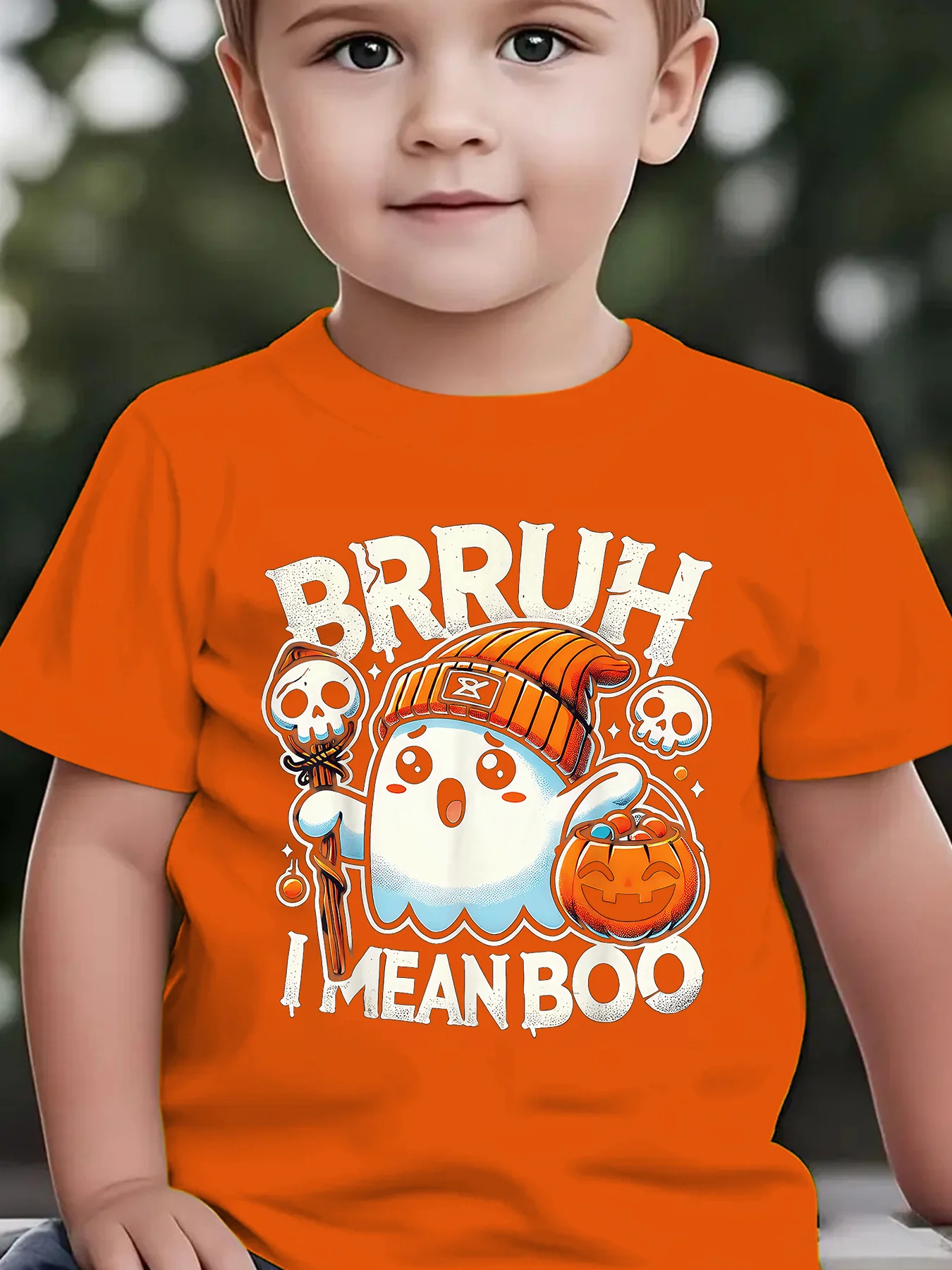Kids Boys Girls Parent Child Matching Tee Bruh I Mean Boo Cute Ghost Halloween Graphic Print Short Sleeve Crew Neck Soft Tee