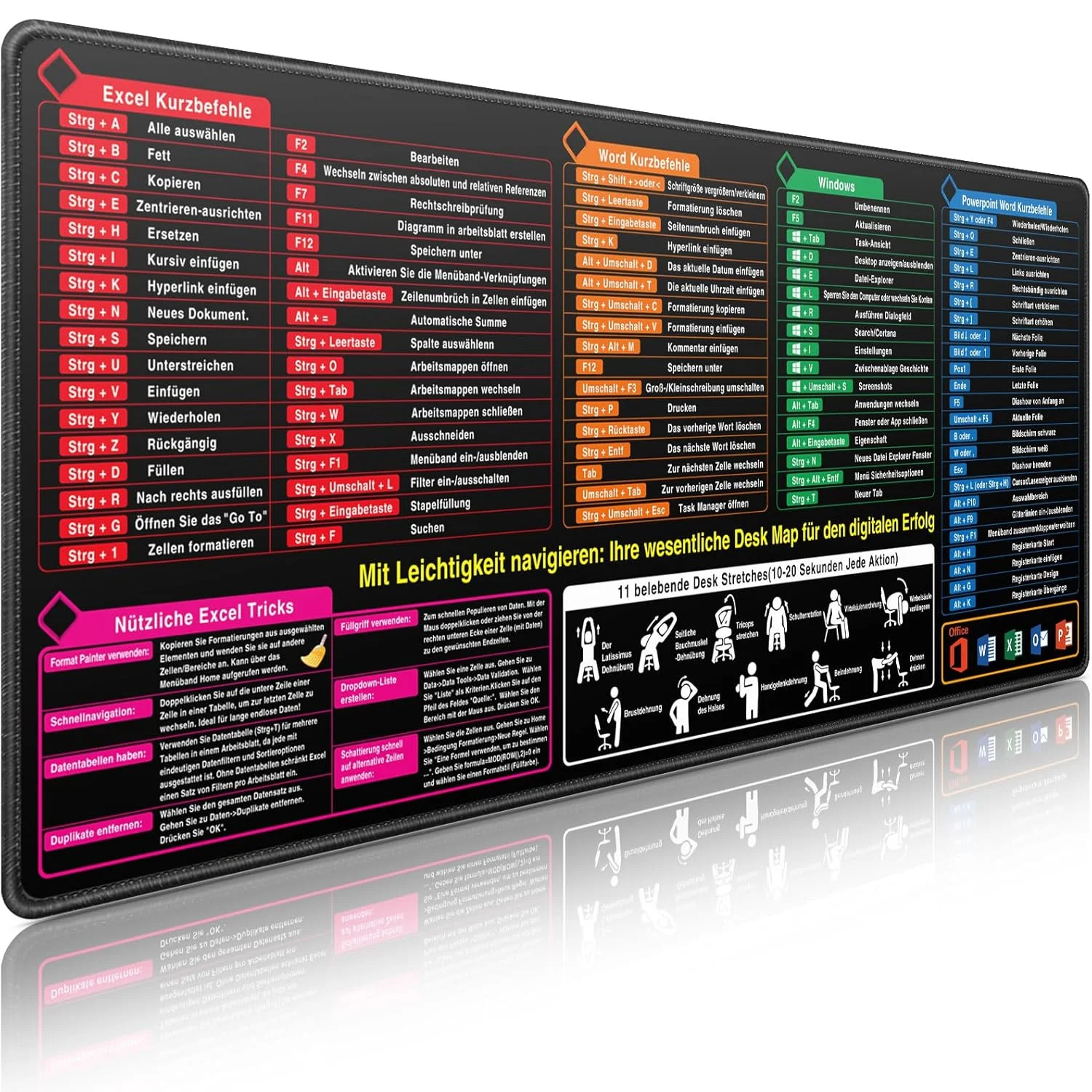 الألمانية الألمانية Excel Word Powerpoint Windows Shortcuts Keys Mouse Pad Desk Mat Cheat Sheet Software Web Mousepad Office المستخدمين #1
