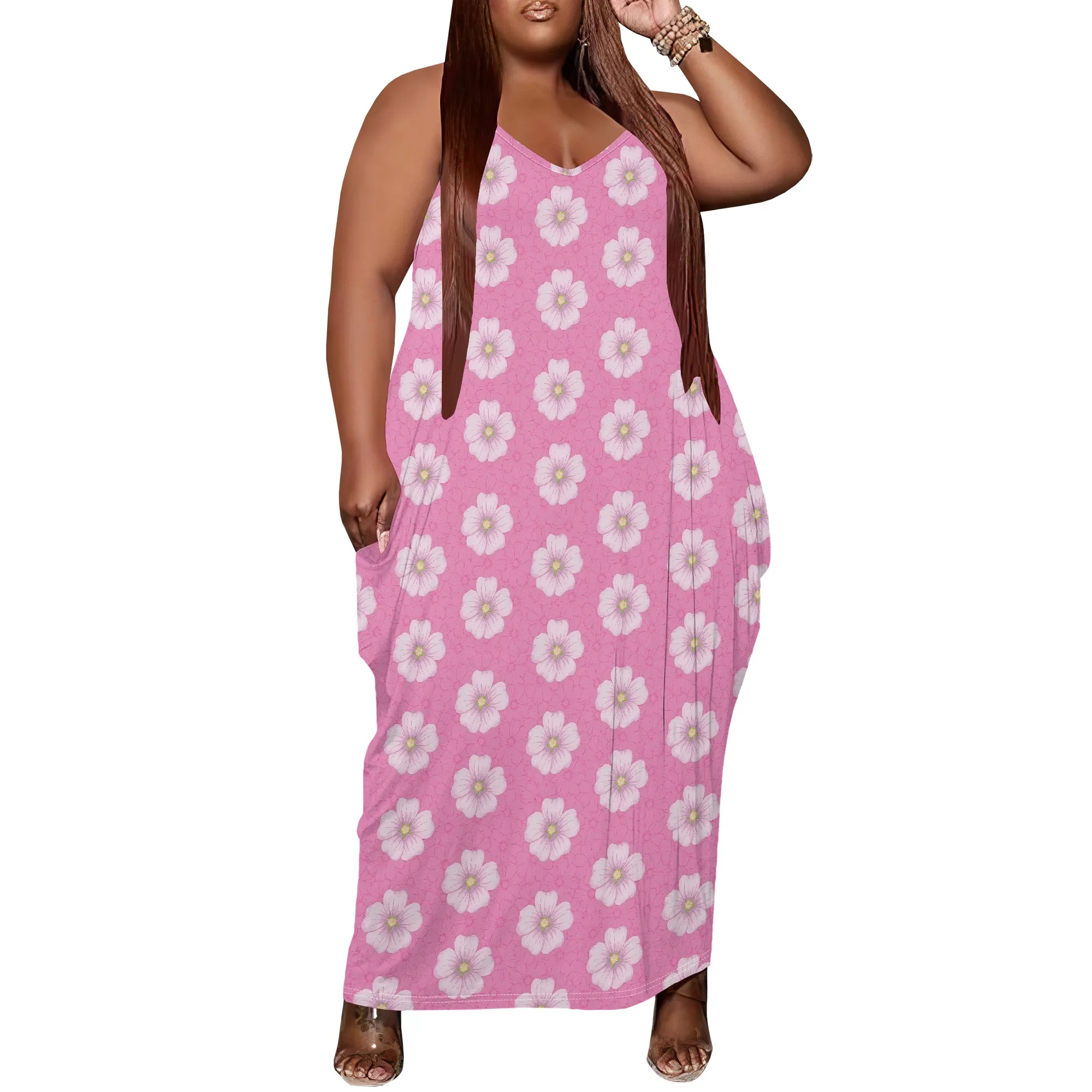 

Women's Plus Size Dress Floral Print Loose Strap Maxi Dress with Pocket Fashionable Free-spirited XL-6XL