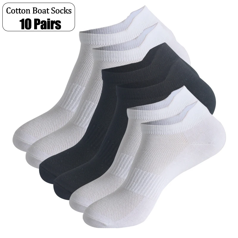 

10 Pairs 100% Cotton Men Socks Summer Thin Breathable Socks High Quality No Show Boat Socks Black White Gray Short For Students
