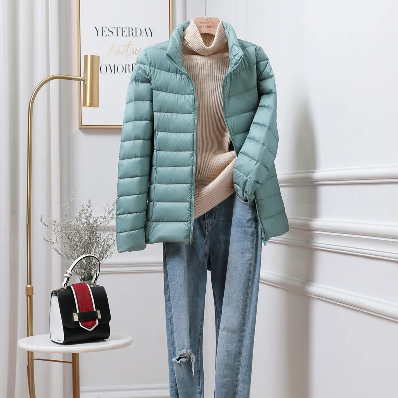 15 cores feminino fino ajuste curto portátil à prova de vento puffer jaqueta novas mulheres outono inverno embalável ultra leve para baixo casaco