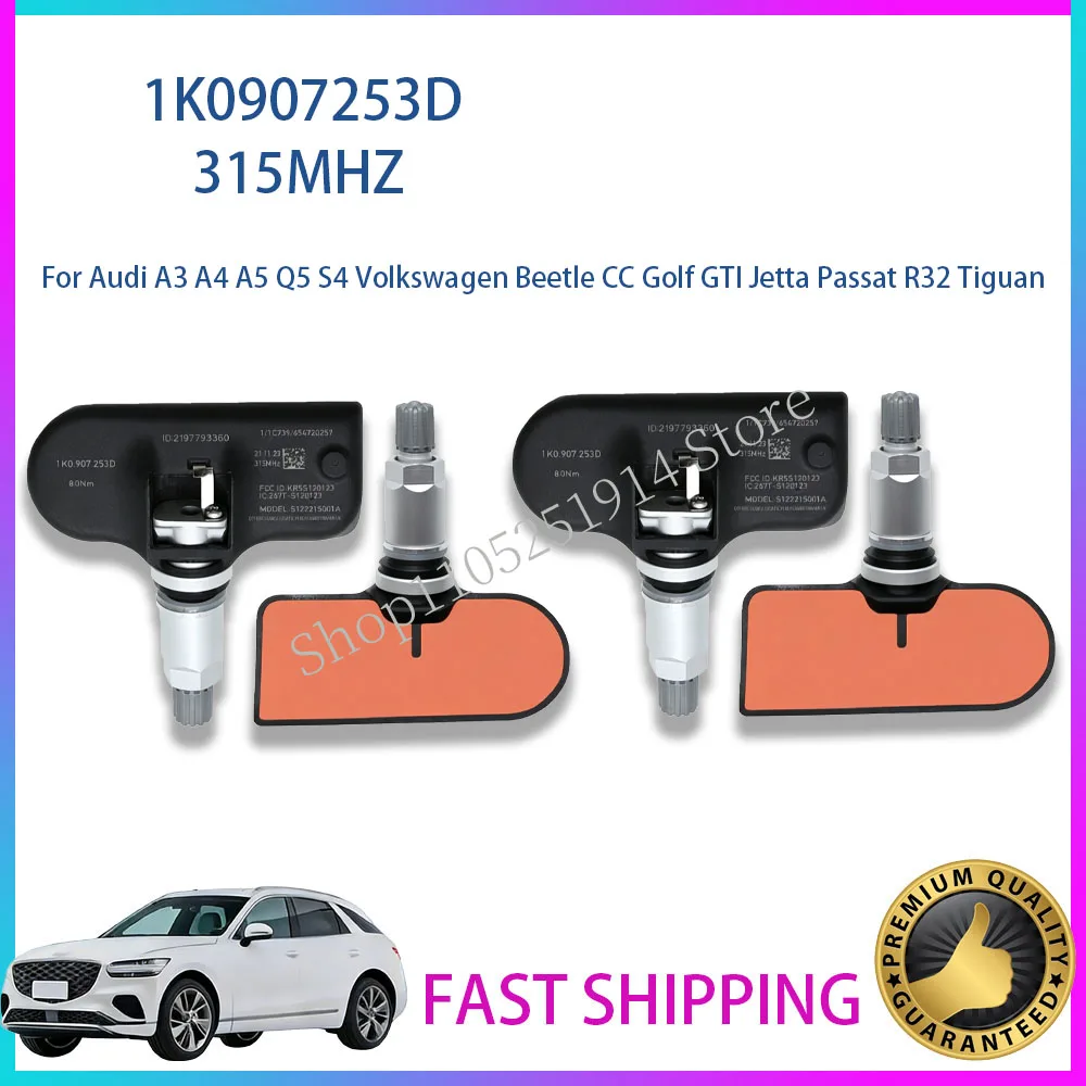 

TPMS Tire Pressure Sensor 1K0907253D For Audi A3 A4 A5 Q5 S4 Volkswagen Beetle CC Golf GTI Jetta Passat R32 Tiguan 315MHz