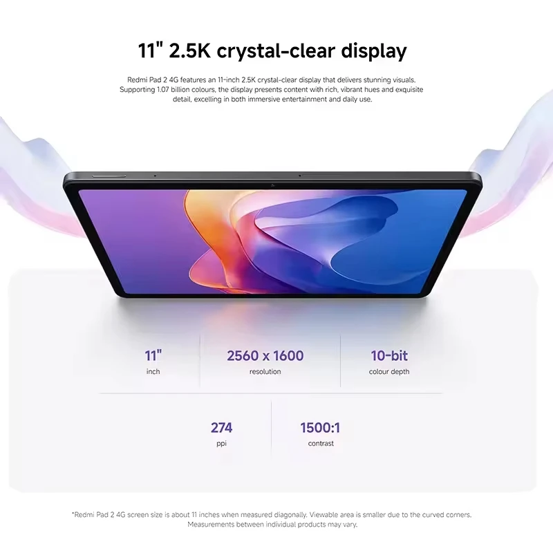 Xiaomi Redmi Pad 2 Wifi 11 "الإصدار العالمي 2.5K كريستال شفاف MediaTek Helio G100-Ultra Mi Tablet 90 هرتز 9000 مللي أمبير في الساعة