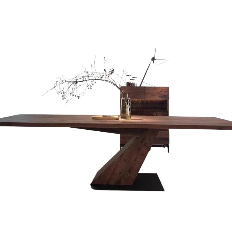 

New Chinese-style North American black walnut solid wood large dining table tea table desk simple design