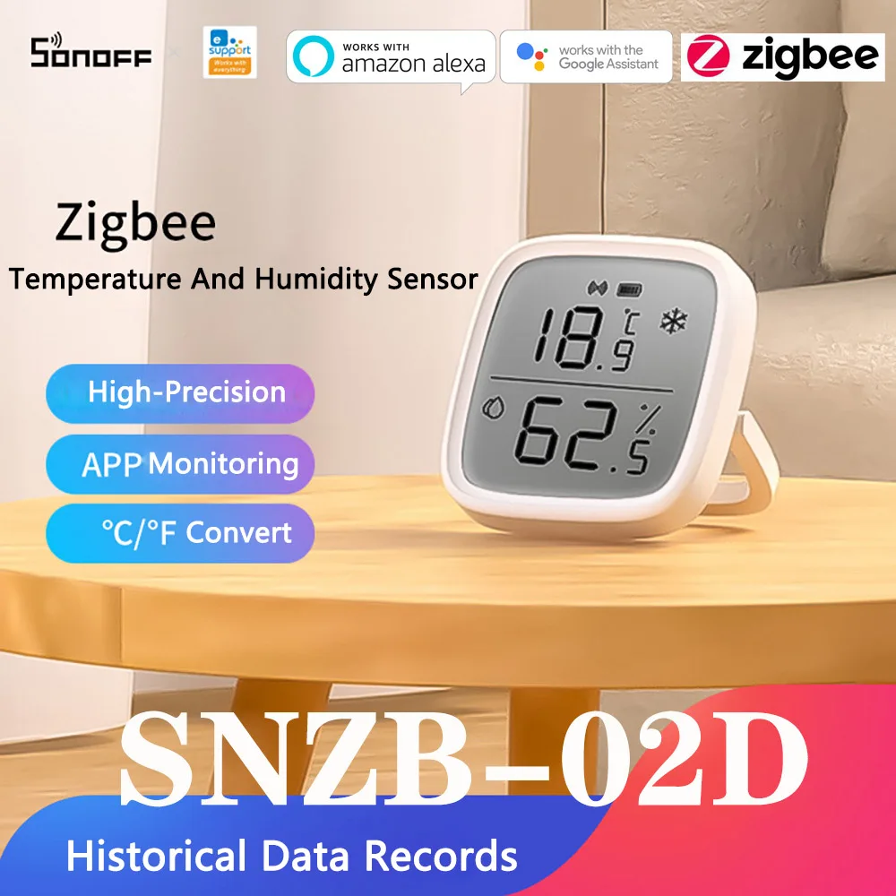 

Zigbee SONOFF SNZB-02D ЖК-интеллектуальный датчик температуры и влажности Умный дом Удаленный монитор в реальном времени через Ewelink Alexa Google
