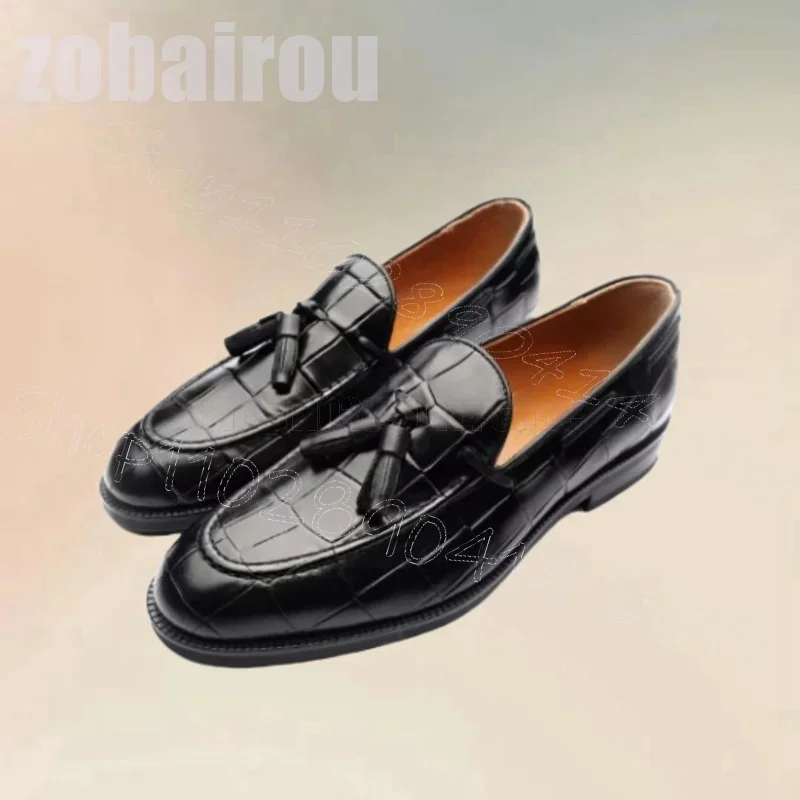 

Black Crocodile Print Tassels Decor Penny Loafers Fashion Slip On Men Shoes Luxury Handmade Party Banquet Office Men Dress Shoes