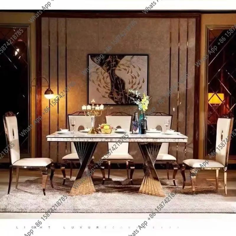Light Luxury Stainless Steel Dining Table Household Rectangular Modern， Only Table, No Chairs, Not Including Chairs