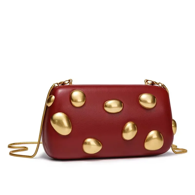

New Arrival Evening Bag With Statement Gold Oval Studs Elegance Design Cross Body Bag