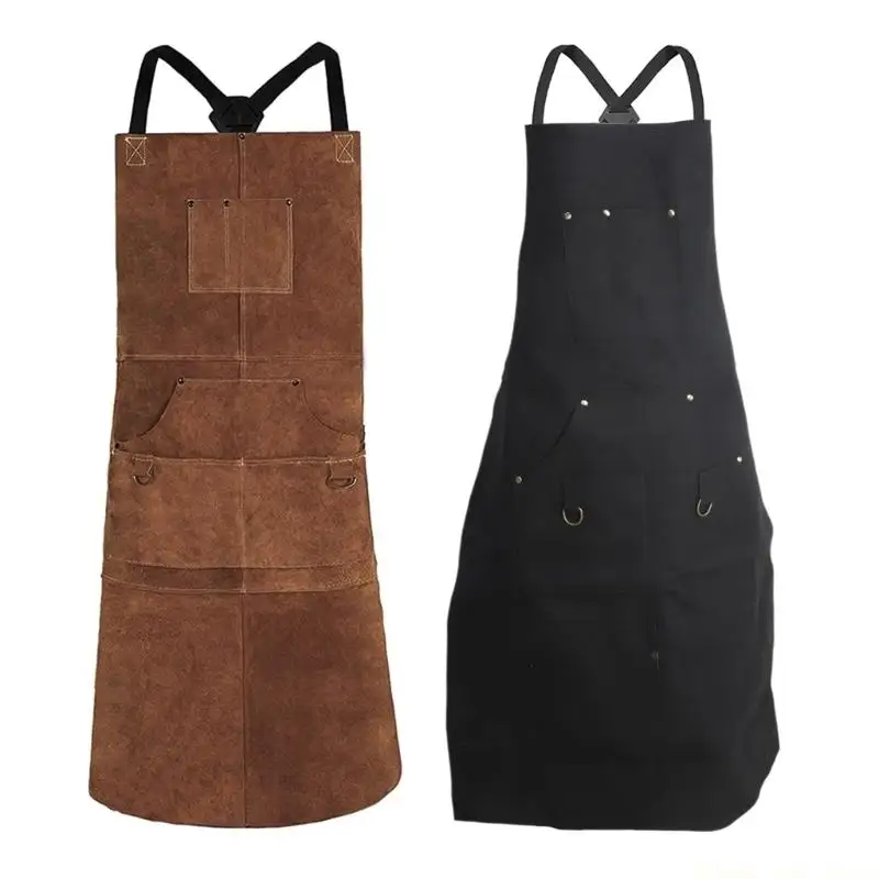 A2BE Heavy Duty Welding Apron Maximumly Protective from Chest to Knees with 6 Pockets