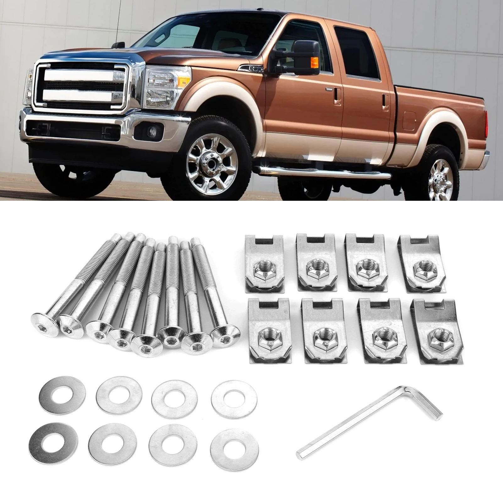 Kit dadi bulloni rondelle hardware per montaggio letto camion 8 pezzi, adatto per Ford F-350/F-450/F-550 1999-2013