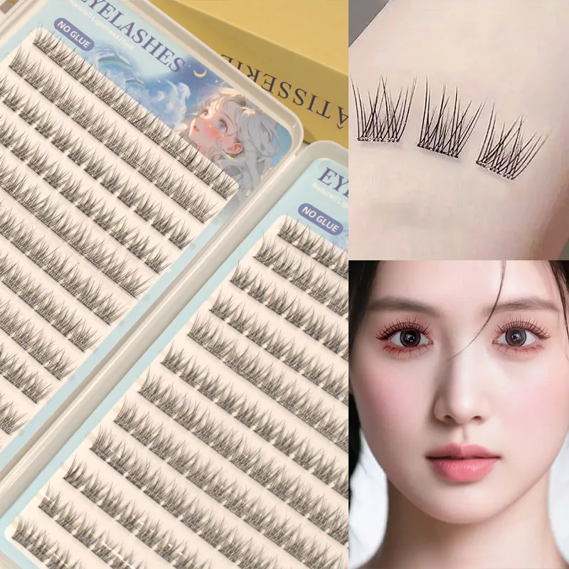비접착식 속눈썹 북, 셀프 접착식 인조 속눈썹 288개 클러스터 - C 컬, 12mm 피쉬테일 디자인, 자연스러운 크로스 스타일