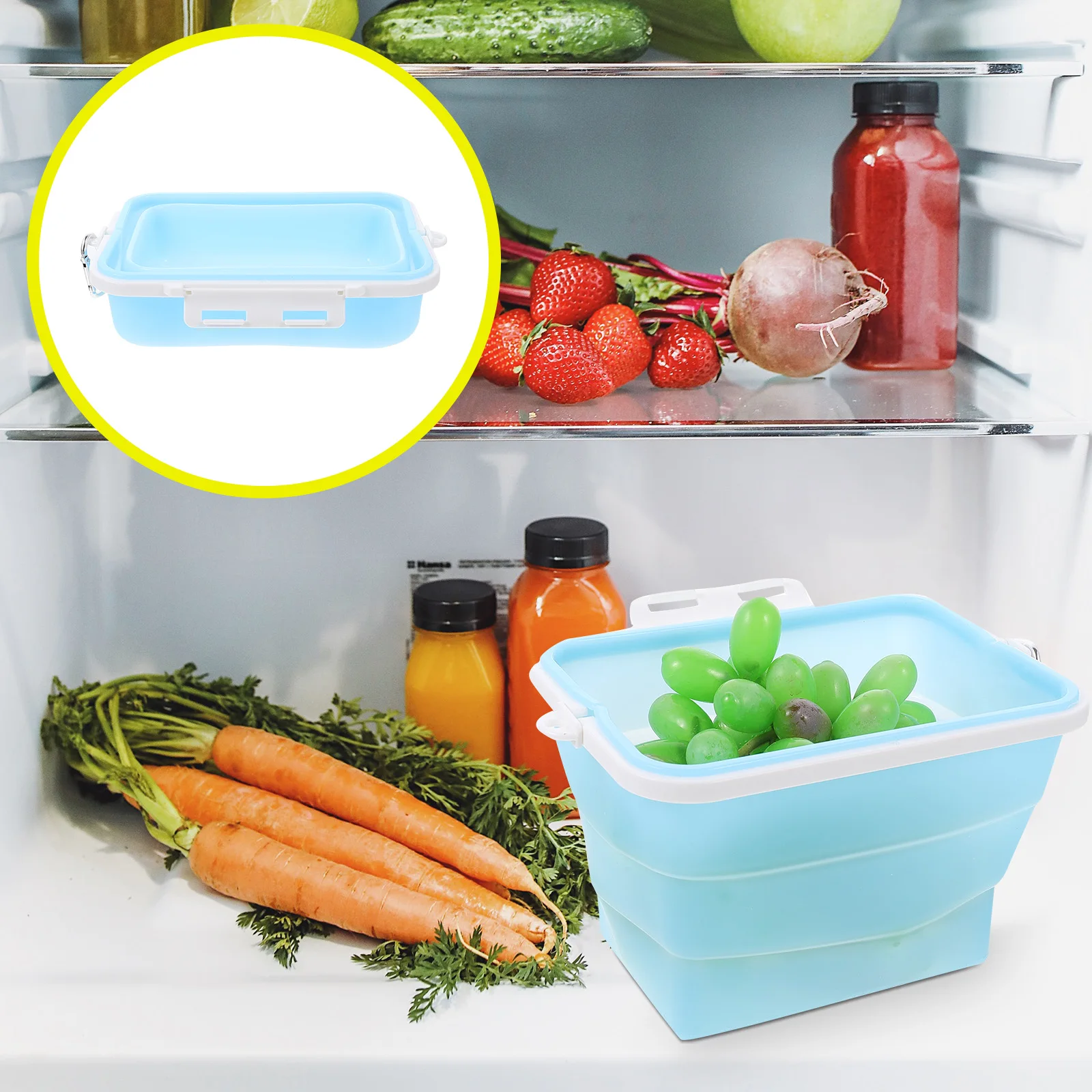 

Silicone Food Box Microwaveable Fridge Storage Container Vegetable Fruit Fresh Bag Portable Lunch Box Home ganizing Tool