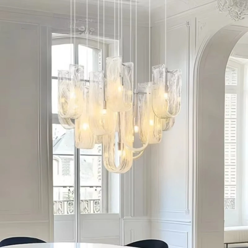 

Ribbon Light Luxury Restaurant Cream Style Chandelier Designer Atmospheric High-end Staircase Chandelier Glass Chandelier