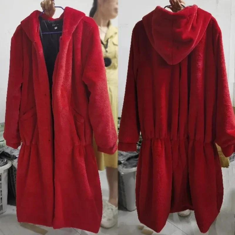 Abrigo largo de piel sintética de conejo para mujer, chaqueta con capucha de alta calidad, informal, holgada, gruesa, cálida, de felpa, para invierno, nuevo modelo 2023