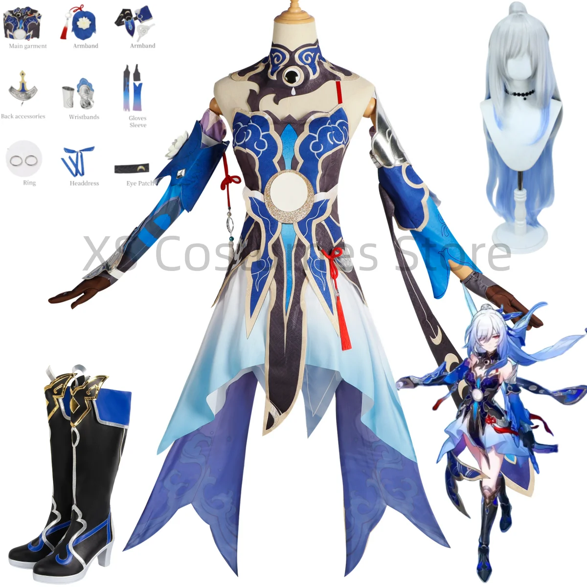 Anime Jingliu Cosplay Costume Honkai Star Rail Wig Prop Accessories Shoes Upscale Sexy Uniform Set