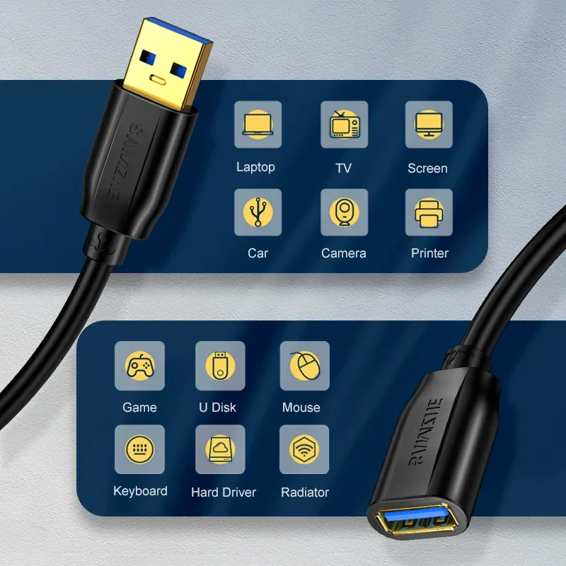 SAMZHE Przedłużacz USB 3.0 męski na żeński Przedłużacz USB3.0 2.0 do komputera PC TV PS4 Przedłużacz do laptopa Przewód danych — zdjęcie produktu 4
