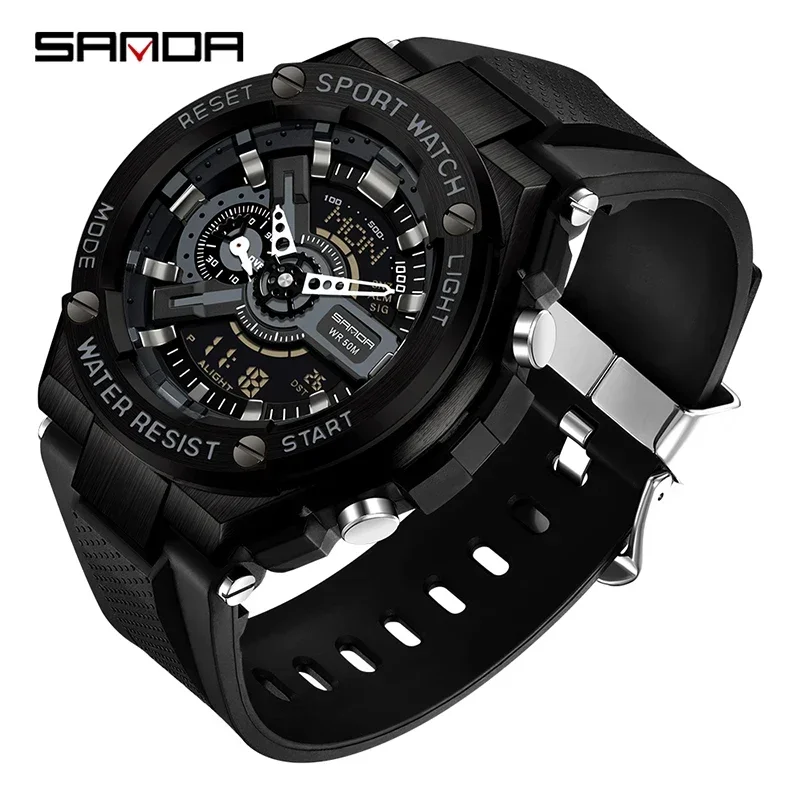 SANDA 3170 Handlift Light Korean Edition Multi functional Sports Waterproof and Shockproof Alarm Clock Men\'s Watch New