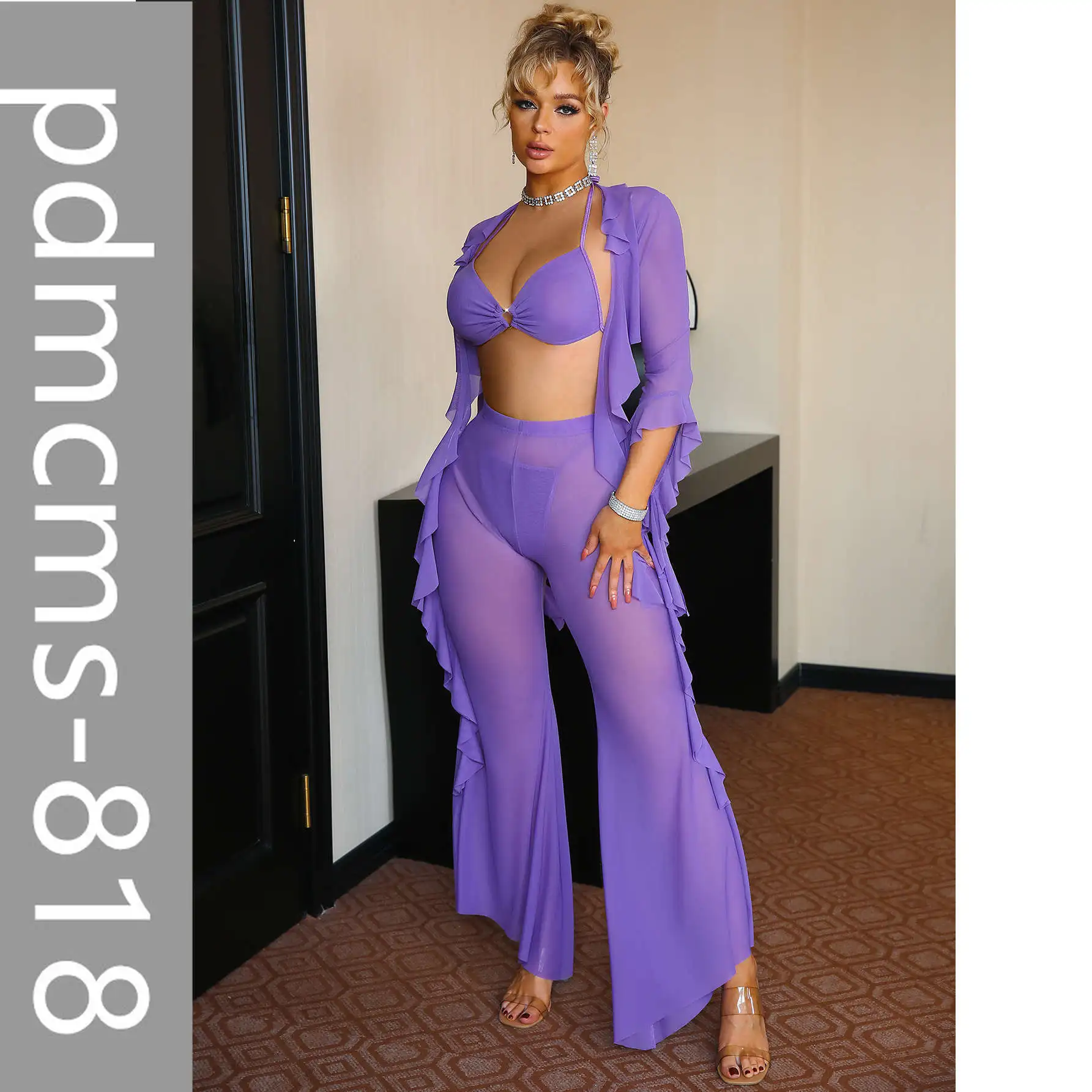 

Новое нижнее белье 2025 года, европейское и американское сетчатое сексуальное нижнее белье, пижамы с рюшами и перспективой 30632