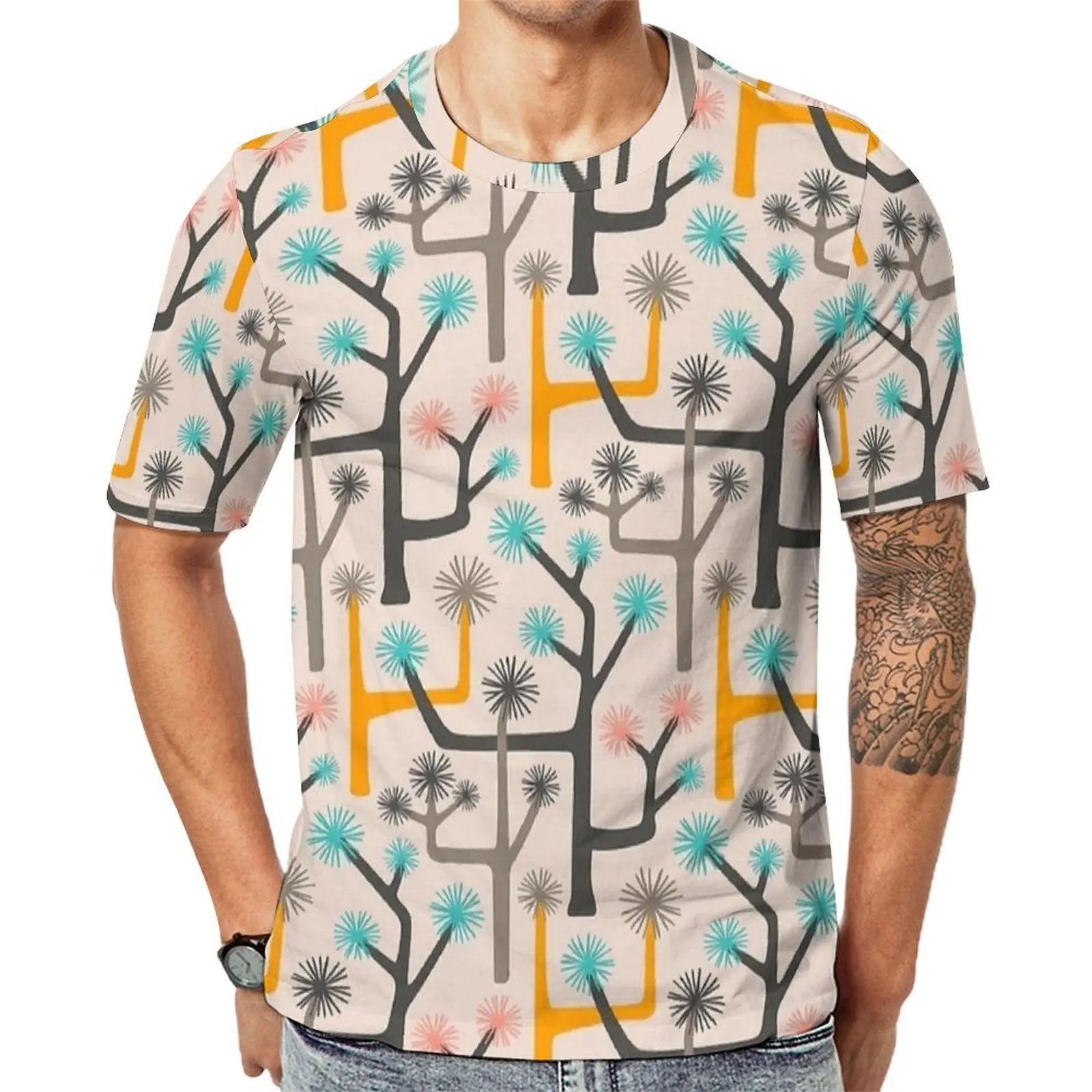 Male Joshua Tree Desert Retro Mid-Century Modern T Shirt Hip Hop T-Shirts Short Sleeves Design Tops Street Style Oversize Tops