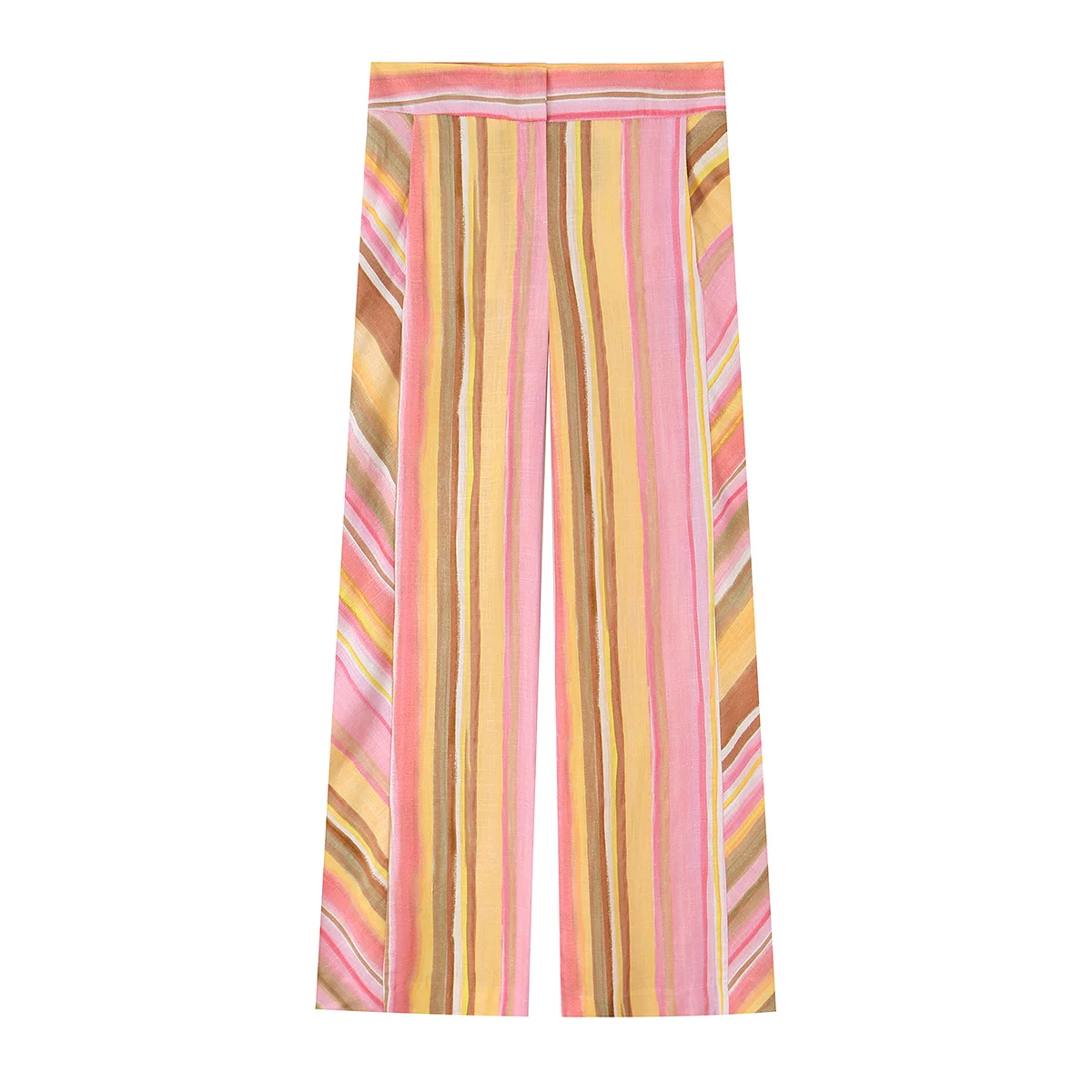 HH Damen Sommer Bunt Gestreifte Weite Hose mit Hohem Bund, Bodenlange Hose für Freizeit, Resort, Strand und Business – Detail 2